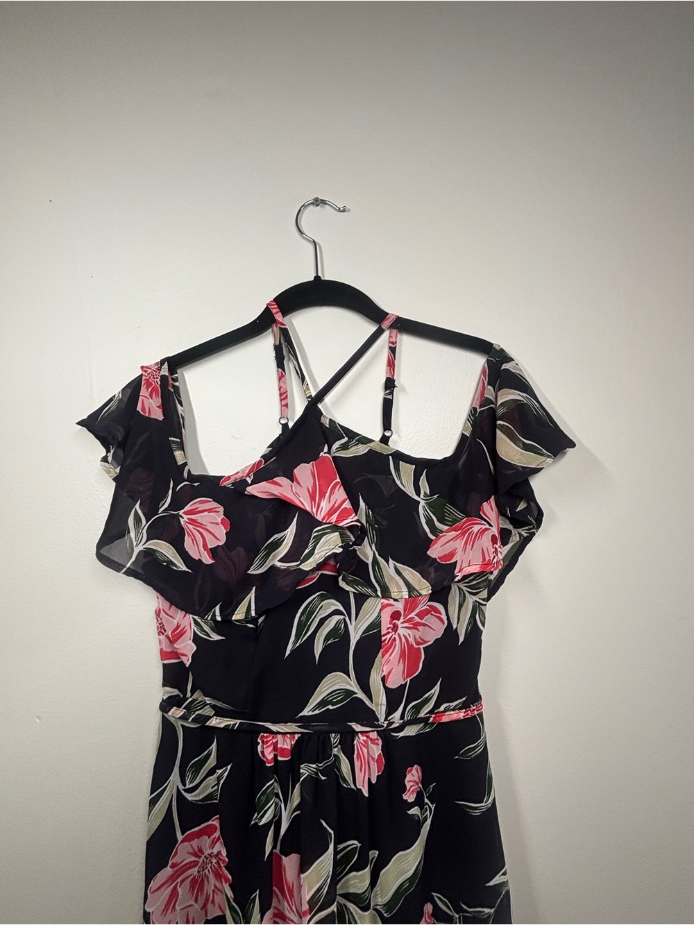 Japna Black Maxi Dress with Pink Floral Print - Picture 2 of 10